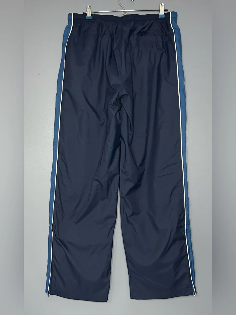 Vtg‎ Nike Track Pants Mens 2XL Blue Soft Lined Elastic Waist Side Stripe Zip Hem